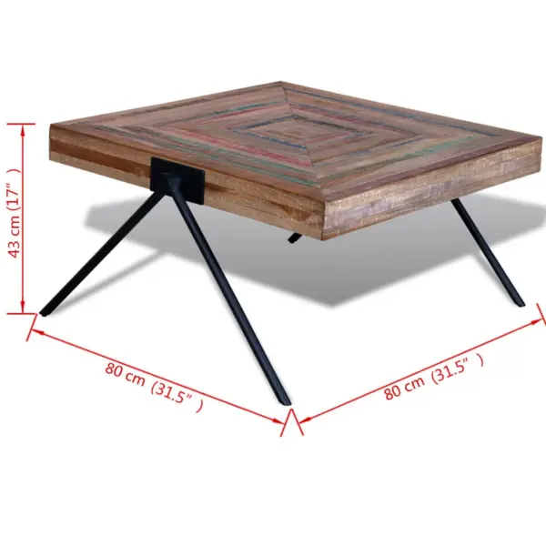 V-kujuliste metalljalgadega kohvilaud, taastatud tiigipuidust, 80 x 80 x 43 cm - 9