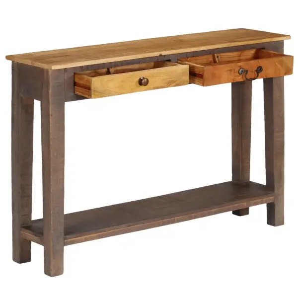 Antiikstiilis pruun täispuidust konsoollaud kahe sahtli ja riiuliga, 118 x 30 x 80 cm – 2