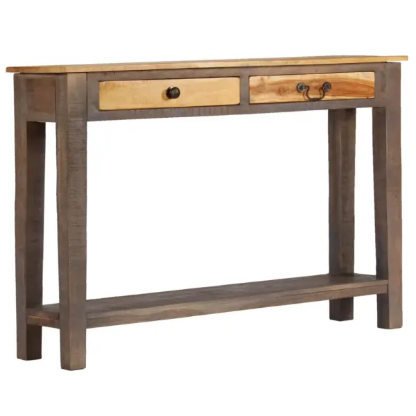 Antiikstiilis pruun täispuidust konsoollaud kahe sahtli ja riiuliga, 118 x 30 x 80 cm – 12