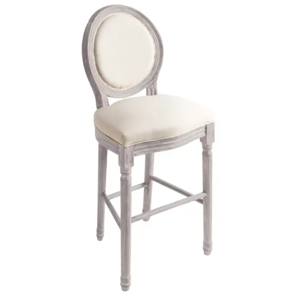 Klassikalised täispuidust baaritoolid linase polstriga, 2 tk, kreemjasvalged, 48 x 52 x 123 cm – 3