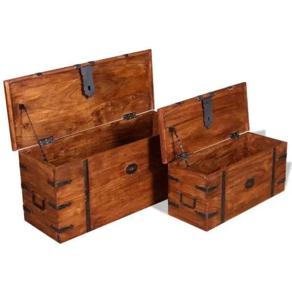 Pruun täispuidust hoiukastide komplekt, 2 tk, akaatsiapuit, 83 ja 61 cm - 7