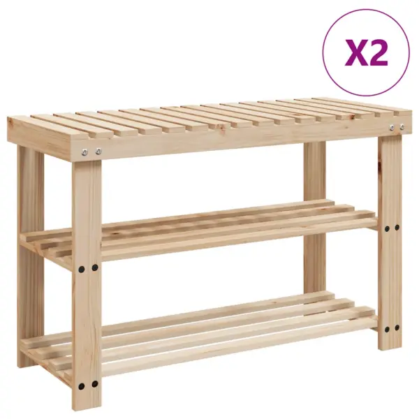 Täispuidust jalatsiriiul pingiga, 2-osaline komplekt, pruun, 70 x 29 x 45 cm – 2
