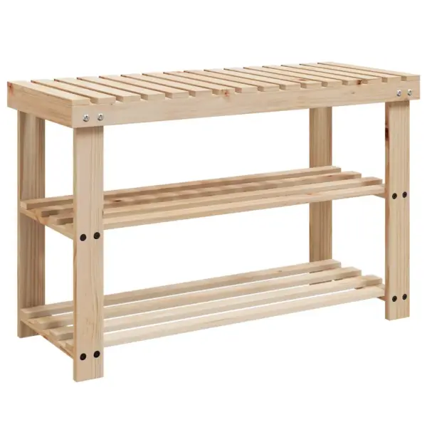 Täispuidust jalatsiriiul pingiga, 2-osaline komplekt, pruun, 70 x 29 x 45 cm – 3