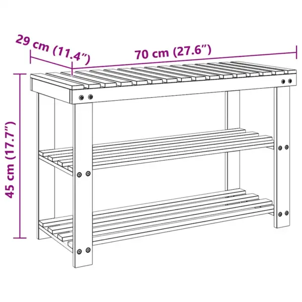 Täispuidust jalatsiriiul pingiga, 2-osaline komplekt, pruun, 70 x 29 x 45 cm – 6