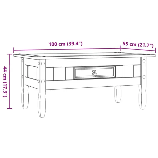 Kohvilaud sahtliga, täispuidust mänd, hall kere ja pruun ülaosa, 100 x 55 x 44 cm – 9