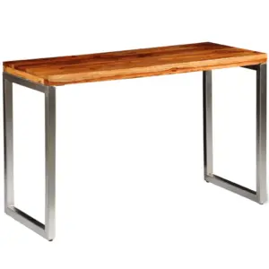 Pruun täispuidust söögilaud terasjalgadega, 115 x 55 x 76 cm