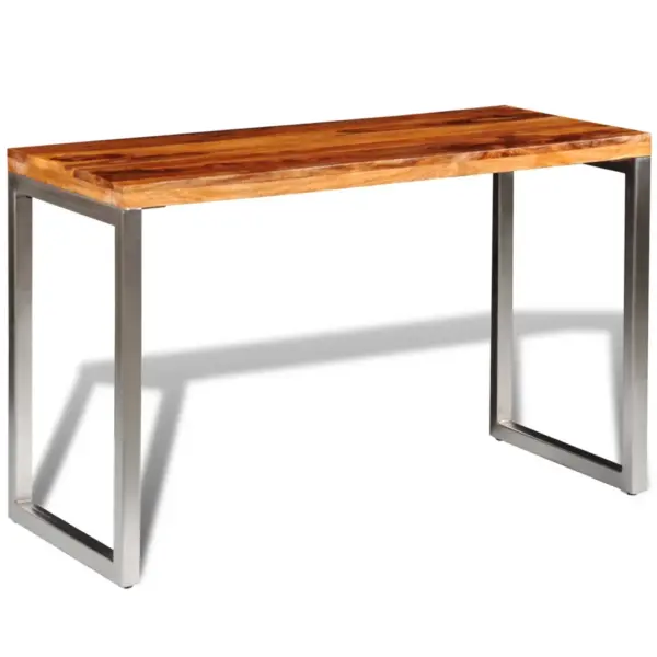 Pruun täispuidust söögilaud terasjalgadega, 115 x 55 x 76 cm – 2