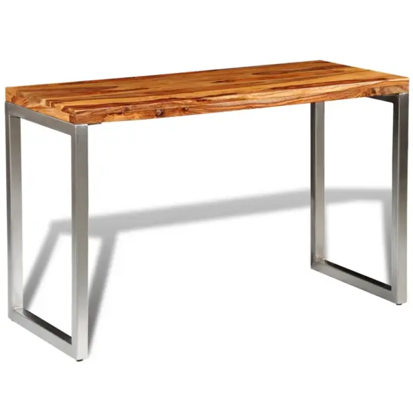 Pruun täispuidust söögilaud terasjalgadega, 115 x 55 x 76 cm – 3