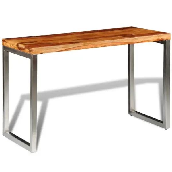 Pruun täispuidust söögilaud terasjalgadega, 115 x 55 x 76 cm – 4