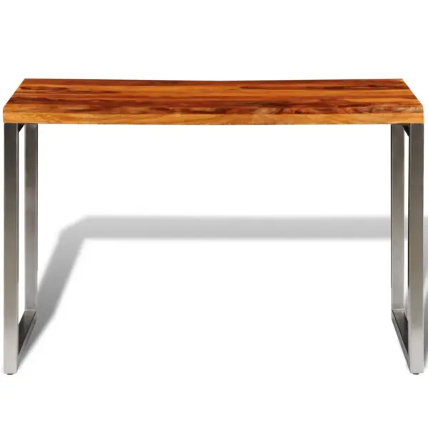 Pruun täispuidust söögilaud terasjalgadega, 115 x 55 x 76 cm – 5