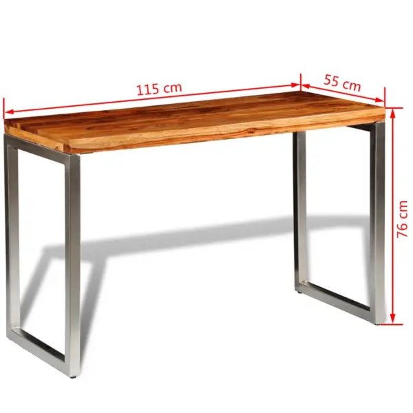 Pruun täispuidust söögilaud terasjalgadega, 115 x 55 x 76 cm – 7