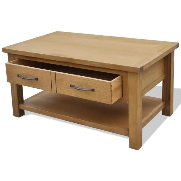 Maalähedane tammepuidust kohvilaud sahtliga, naturaalne tamm, 88 x 53 x 45 cm - 3