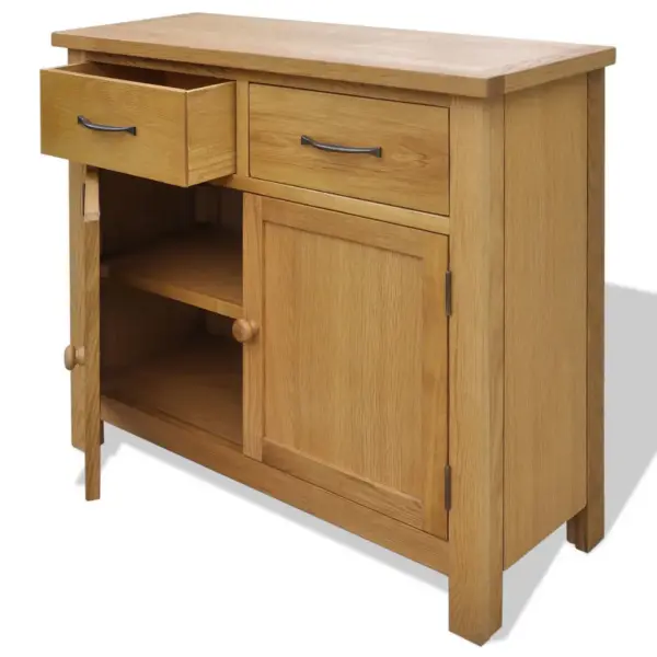 Tammepuidust puhvetkapp 2 ukse ja 2 sahtliga, naturaalne, 90 x 33,5 x 83 cm – 3