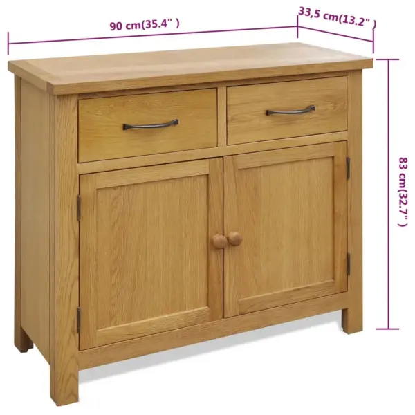 Tammepuidust puhvetkapp 2 ukse ja 2 sahtliga, naturaalne, 90 x 33,5 x 83 cm – 6