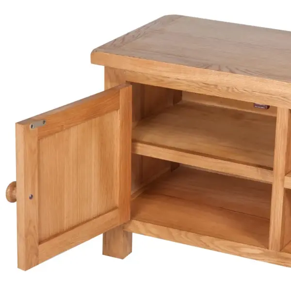 Telerikapp tammepuidust kapiga, 2 riiulit ja kaabliaugud, pruun, 103 x 36 x 46 cm – 4