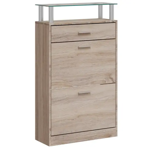 Jalanõukapp sahtli ja klaasriiuliga, tammevärvi, 63 x 24 x 104 cm – 2