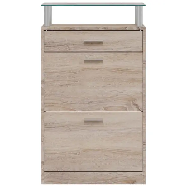 Jalanõukapp sahtli ja klaasriiuliga, tammevärvi, 63 x 24 x 104 cm – 4