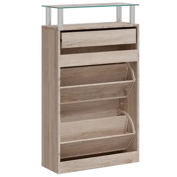Jalanõukapp sahtli ja klaasriiuliga, tammevärvi, 63 x 24 x 104 cm – 6