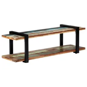 Industriaalstiilis telerikapp alumise riiuliga, taaskasutatud puit ja must metall, 130 x 40 x 40 cm