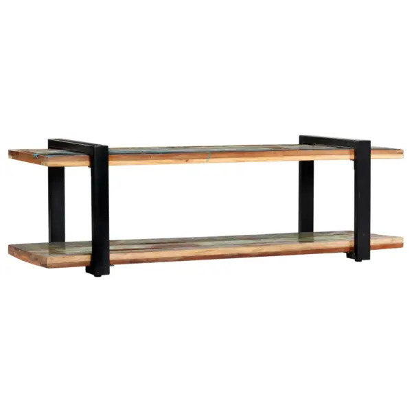 Industriaalstiilis telerikapp alumise riiuliga, taaskasutatud puit ja must metall, 130 x 40 x 40 cm – 2