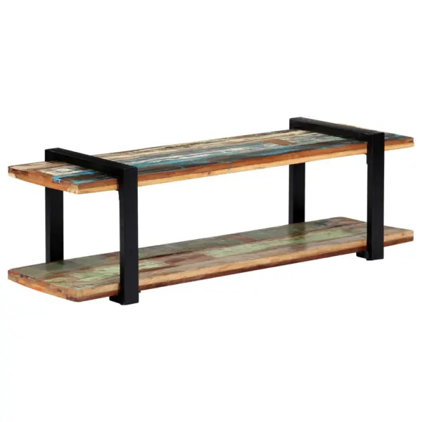 Industriaalstiilis telerikapp alumise riiuliga, taaskasutatud puit ja must metall, 130 x 40 x 40 cm – 11