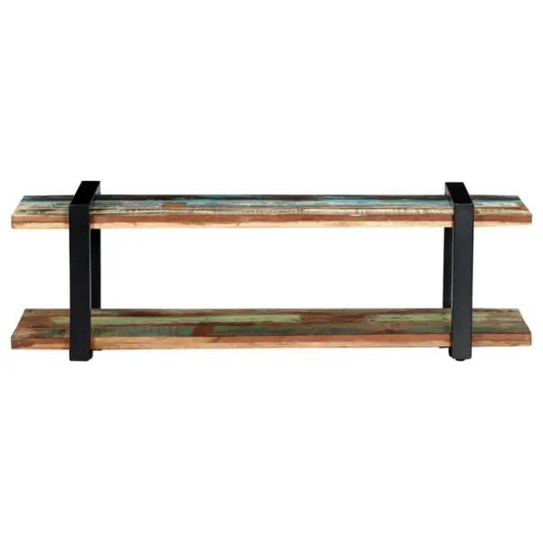 Industriaalstiilis telerikapp alumise riiuliga, taaskasutatud puit ja must metall, 130 x 40 x 40 cm – 3