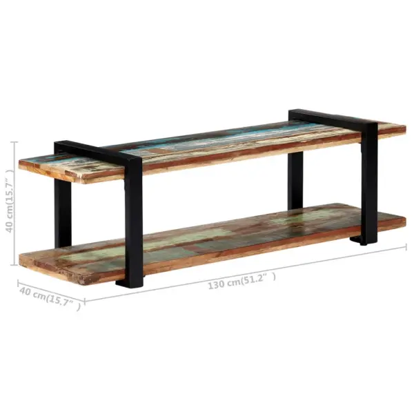 Industriaalstiilis telerikapp alumise riiuliga, taaskasutatud puit ja must metall, 130 x 40 x 40 cm – 6