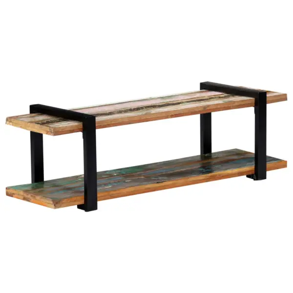 Industriaalstiilis telerikapp alumise riiuliga, taaskasutatud puit ja must metall, 130 x 40 x 40 cm – 7