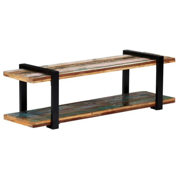 Industriaalstiilis telerikapp alumise riiuliga, taaskasutatud puit ja must metall, 130 x 40 x 40 cm – 8
