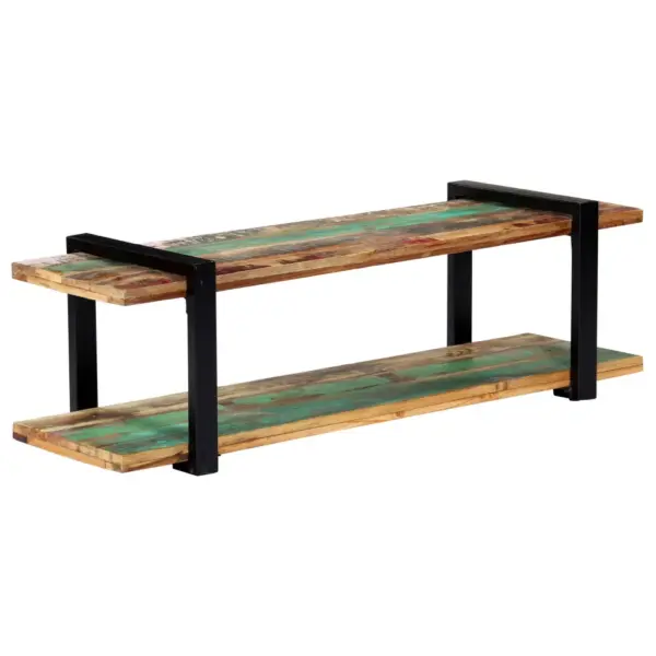 Industriaalstiilis telerikapp alumise riiuliga, taaskasutatud puit ja must metall, 130 x 40 x 40 cm – 10