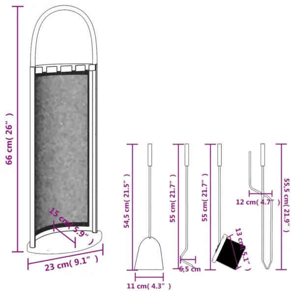 5-osaline terasest kaminatööriistade komplekt hoidikuga, must, 23 x 15 x 66 cm – 10