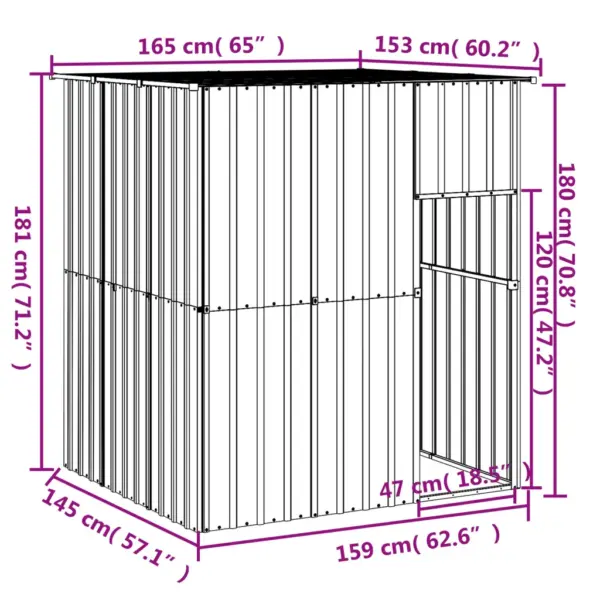 Tsingitud terasest koerakuut katusega, antratsiithall, 165 x 153 x 181 cm – 5
