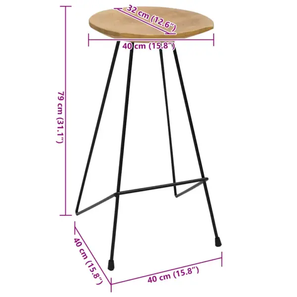 Tiigipuidust baaripukid metalljalgadel, 2 tk, 40 x 40 x 79 cm – 8