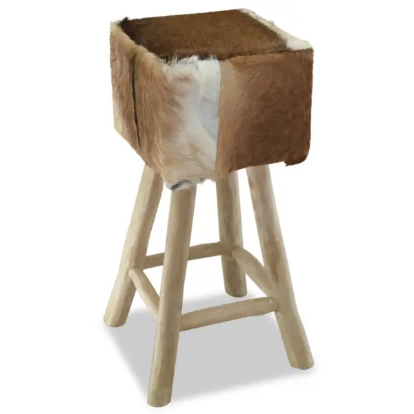 Käsitsi valmistatud baaripukk tiigipuidust ja ehtsa kitsenahaga, 35 x 35 x 76 cm – 3