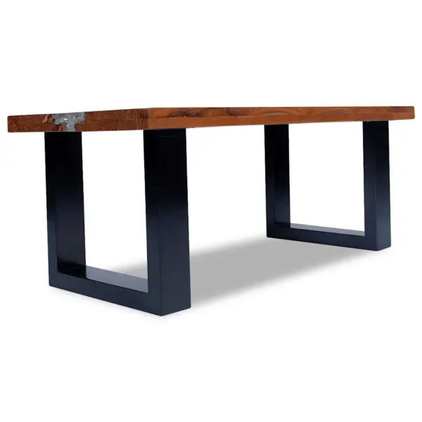 Tiigipuidust ja vaiguga kohvilaud musta mangopuidust alusega, 100 x 50 x 40 cm – 11