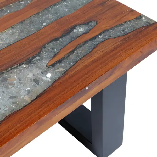 Tiigipuidust ja vaiguga kohvilaud musta mangopuidust alusega, 100 x 50 x 40 cm – 12