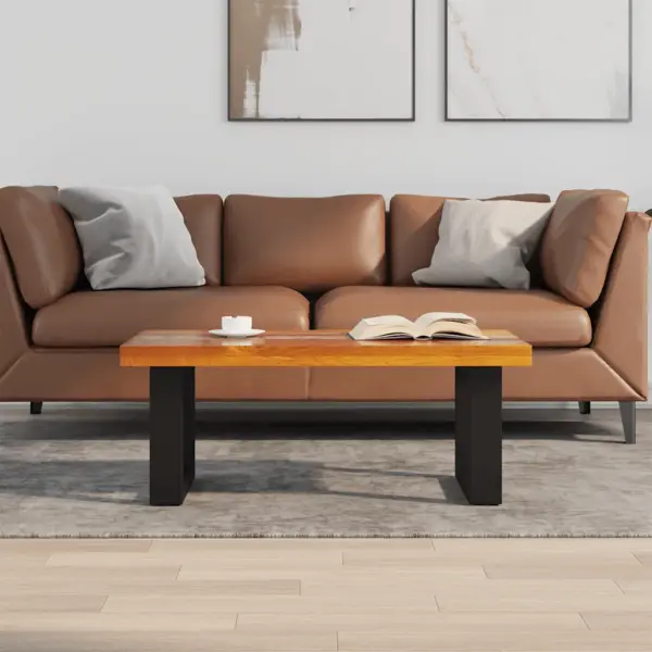 Tiigipuidust ja vaiguga kohvilaud musta mangopuidust alusega, 100 x 50 x 40 cm – 3