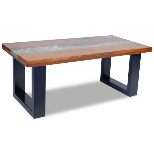 Tiigipuidust ja vaiguga kohvilaud musta mangopuidust alusega, 100 x 50 x 40 cm – 9