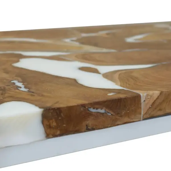 Kohvilaud tiigipuidust ja vaiguga, valge terasraam, 110 x 60 x 40 cm – 8