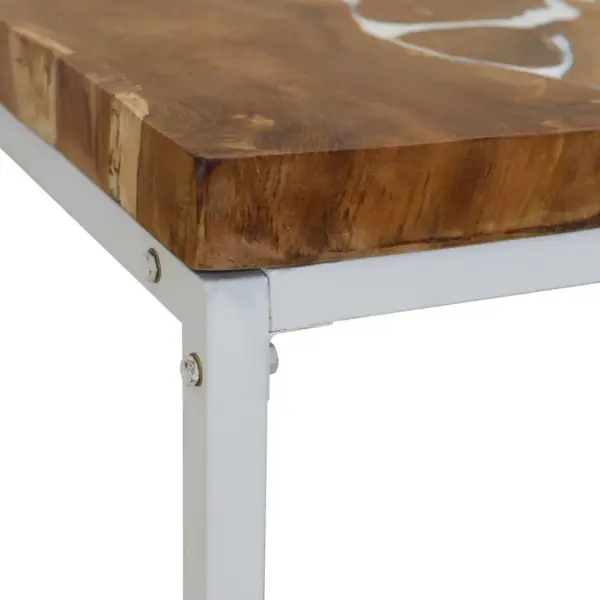 Kohvilaud tiigipuidust ja vaiguga, valge terasraam, 110 x 60 x 40 cm – 9
