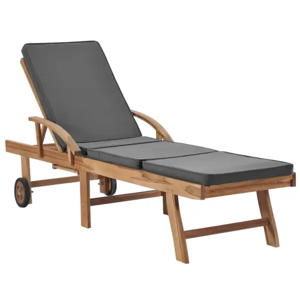 Tiigipuidust lamamistoolid rataste ja tumehallide patjadega, väljatõmmatava lauaga, 2 tk, 195 x 59,5 cm – 2