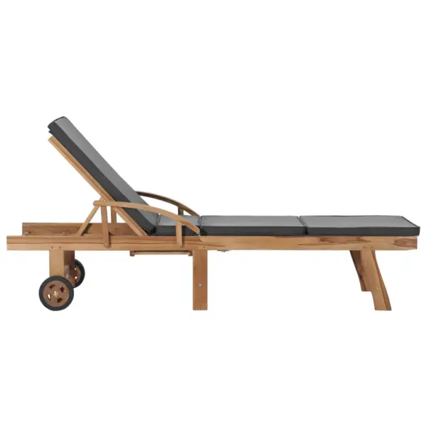 Tiigipuidust lamamistoolid rataste ja tumehallide patjadega, väljatõmmatava lauaga, 2 tk, 195 x 59,5 cm – 4