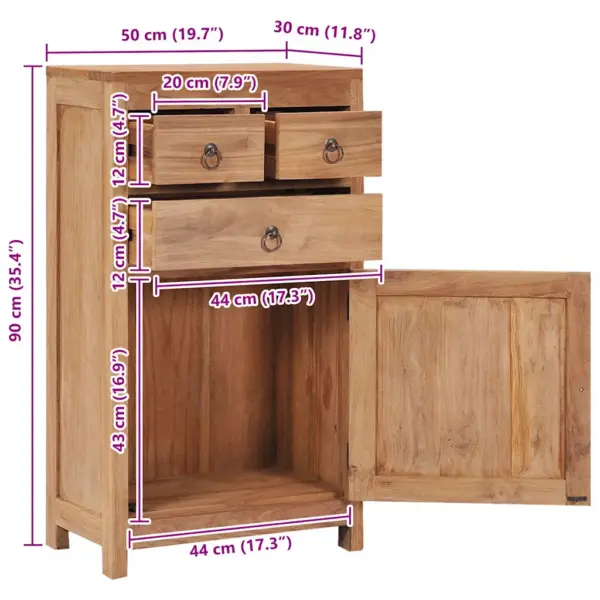 Tiigipuidust puhvetkapp 3 sahtli ja uksega, pruun, 55 x 30 x 90 cm – 8