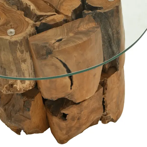 Kohvilaud tiigipuu ajupuust alusega ja klaasplaadiga, pruun, Ø 60 cm - 6