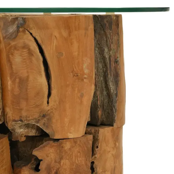 Kohvilaud tiigipuu ajupuust alusega ja klaasplaadiga, pruun, Ø 60 cm - 7