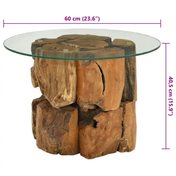 Kohvilaud tiigipuu ajupuust alusega ja klaasplaadiga, pruun, Ø 60 cm - 9
