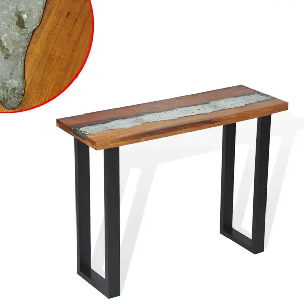 Industriaalstiilis konsoollaud tiigipuuplaadi ja mahagonijalgadega, 100 x 35 x 75 cm, pruun-must – 2