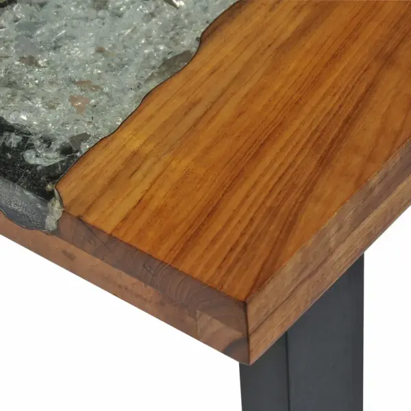 Industriaalstiilis konsoollaud tiigipuuplaadi ja mahagonijalgadega, 100 x 35 x 75 cm, pruun-must – 12