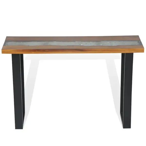 Industriaalstiilis konsoollaud tiigipuuplaadi ja mahagonijalgadega, 100 x 35 x 75 cm, pruun-must – 5