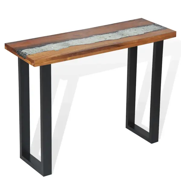 Industriaalstiilis konsoollaud tiigipuuplaadi ja mahagonijalgadega, 100 x 35 x 75 cm, pruun-must – 6